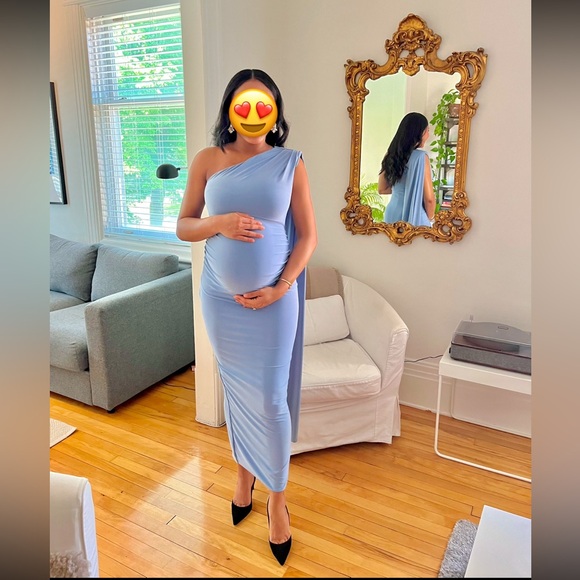 Club L London Light Blue One-Shoulder Maternity Dress - Picture 1 of 7
